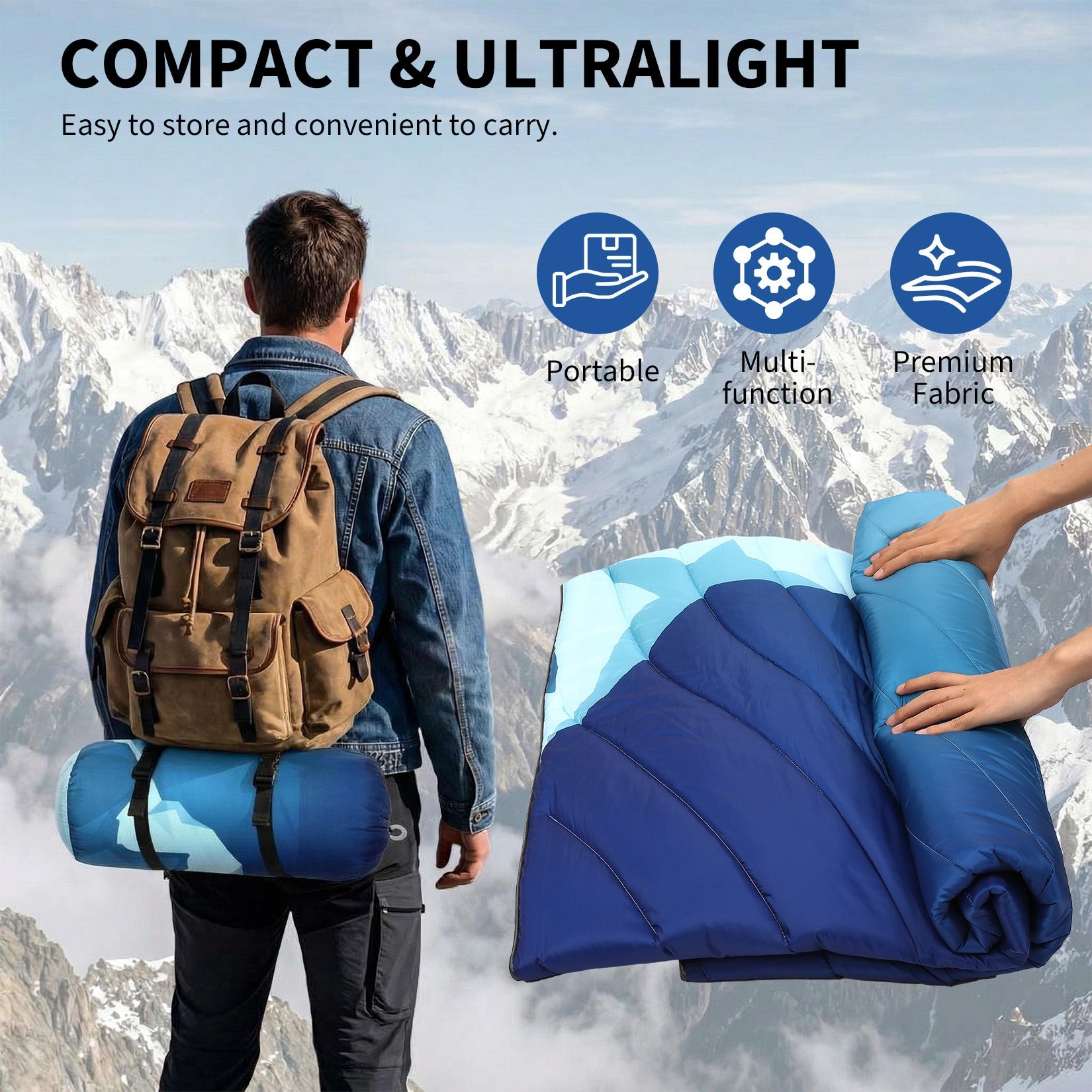 Garvee Multi-Function Camping Blanket - Ultralight Convertible Sleeping Bag & Warm Blanket 79x55 Inch Waterproof for Outdoor Camping, Hiking & Travel