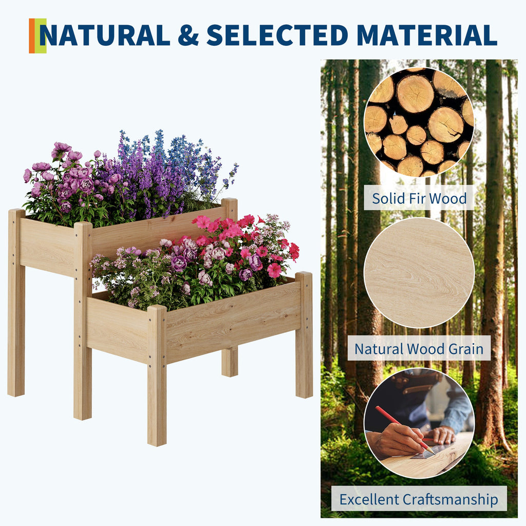 Garvee Two-Tier Wooden Raised Garden Bed with Legs, 34" x 34" x 29" Elevated Planter Box - 8 Drainage Holes - 352 lbs Capacity - Open Base Tall Outdoor Planter for Vegetables, Herbs, Flowers, Patio, Balcony, Backyard - Yellow