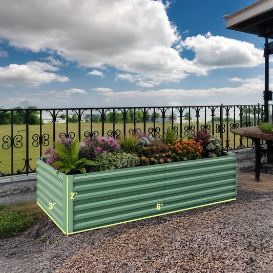 Garvee 2 Pack 6x3x2 ft Rust-Resistant Raised Garden Beds for Deep Root Plants , Green Galvanized Steel, 24" Tall Planter Boxes for Outdoor Vegetables, Flowers & Herbs, Easy Assembly Landscape Edging, Color: System Default
