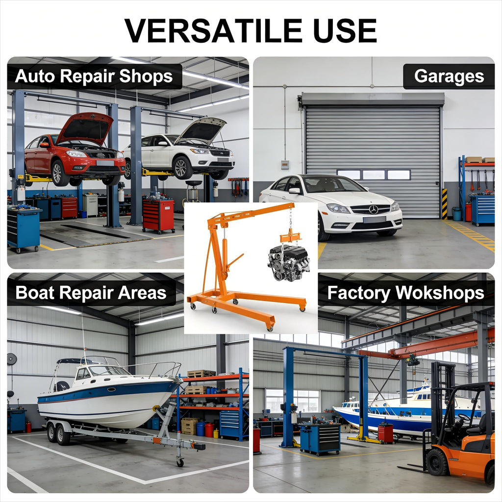 Garvee 2 Ton Hydraulic Engine Hoist with Lever Stabilizer, 4-Position Adjustable Boom, 360° Swivel Casters, High-Strength Steel, Foldable Design for Auto Repair Workshop