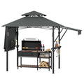Garvee 8' × 5' Grill Gazebo with Dual Adjustable Awnings, 2-Tier Ventilated Canopy, Steel Frame, 2 Shelves & 7 Hooks, Gray