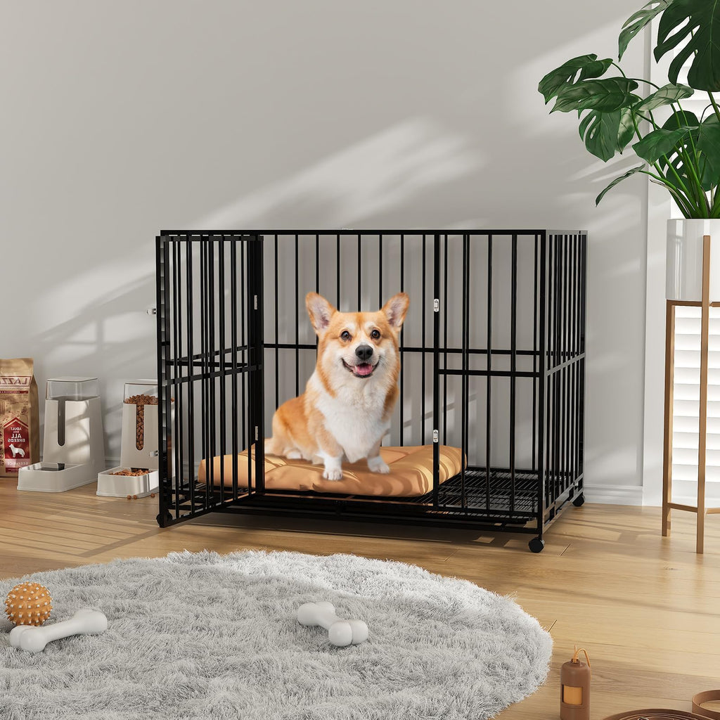 Garvee 36 Inch Dog Crate for Small Sized Dogs, Heavy Duty Stainless Steel Dog Kennel Indoor Escape Proof with Wheels and Removable Tray, Stackable Dog Cage for High Anxiety Dogs