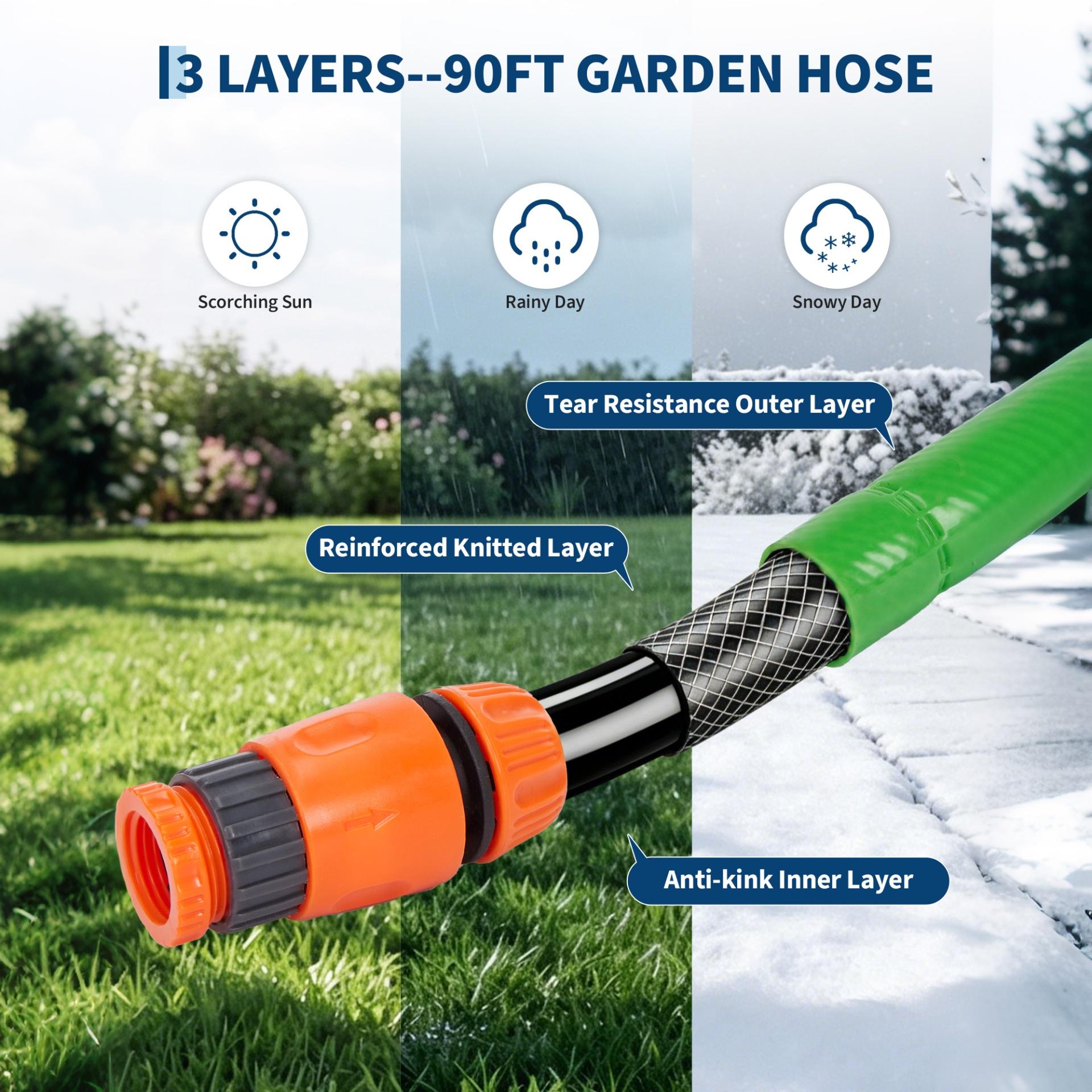 Garvee 5/8" x 90 FT Retractable Garden Hose Reel, Wall-Mounted Auto Rewind Hose Reel with 180° Swivel Bracket, Kink-Free Hose for Lawn, Garden & Car Washing