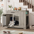 Garvee Wooden Dog Crate Furniture with Feeding Bowls & Storage, Heavy Duty Indoor Dog Kennel End Table, Decorative Furniture Dog Crate for Small Medium Large Dogs, Gray