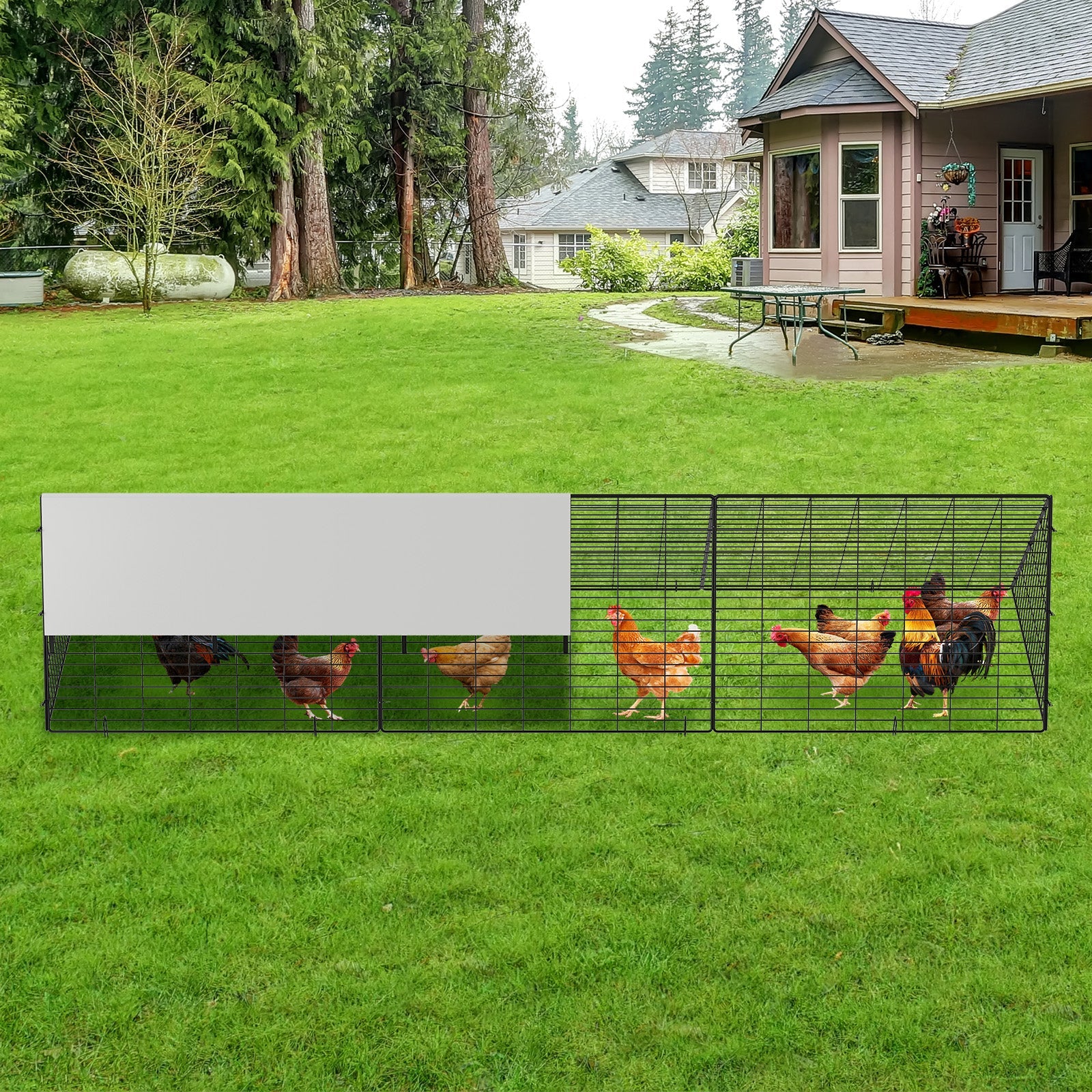 Garvee 10ft Heavy Duty Metal Chicken Tunnel Outdoor Run – Hunter-Proof Triangular Poultry Enclosure with Weatherproof UV Cover, Ground Stakes & Locks for Chickens, Ducks & Rabbits
