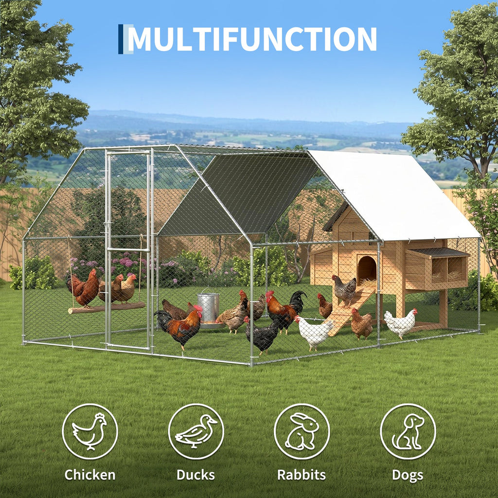 Garvee Heavy Duty Large Metal Chicken Coop & Run for 10-20 Chickens - Outdoor Walk-In Poultry Cage with Waterproof, UV Cover - Secure Chicken Pen for Backyard - Size: W300 x D400 x H200cm