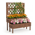 Garvee 2-Tier Wooden Raised Garden Bed with Trellis & Legs, 42" x 22" x 53" Elevated Planter Box with Drainage Holes for Climbing Plants, Vegetables, Herbs & Flowers, Brown