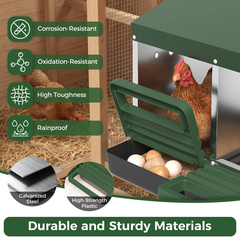 Garvee 3-Hole Metal Chicken Nesting Box, Roll Away Poultry Laying Box with Sloped Roof, 31.5"x20.5"x16.9", Green
