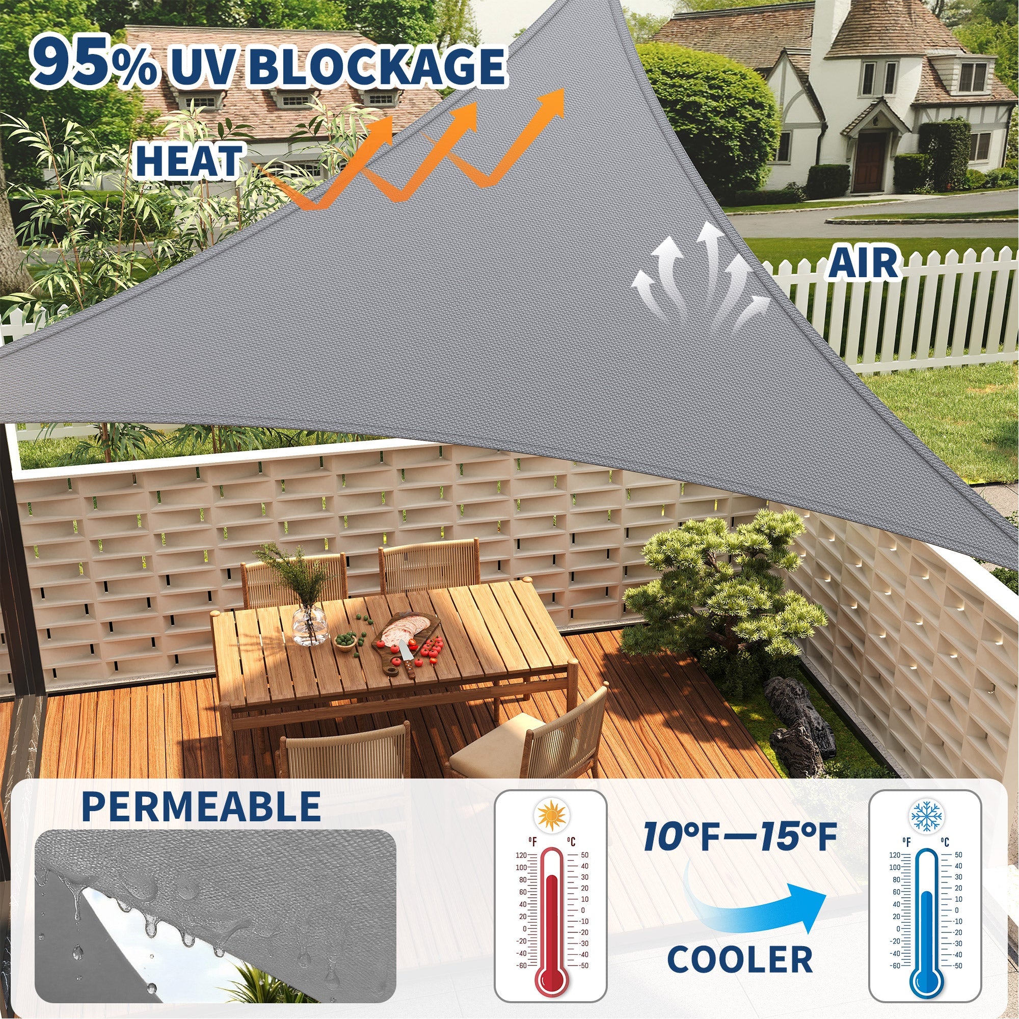 Garvee Sun Shade Sail 16'X16'X16' Triangle Sand UV Block Sunshade for Backyard Yard Deck Patio Garden Outdoor Activities and Facility, Deep Grey
