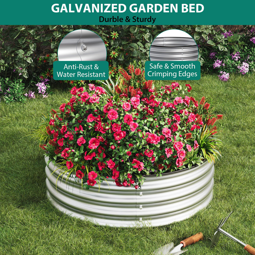 Garvee Round Raised Garden Bed, 3 Pcs 2 x 1.5ft Galvanized Raised Boxes with Rust, Corrosion Protection, Easy Assembly, Safe Edge, Metal Garden Bed Kit for Planting Vegetables, Fruits, Flowers