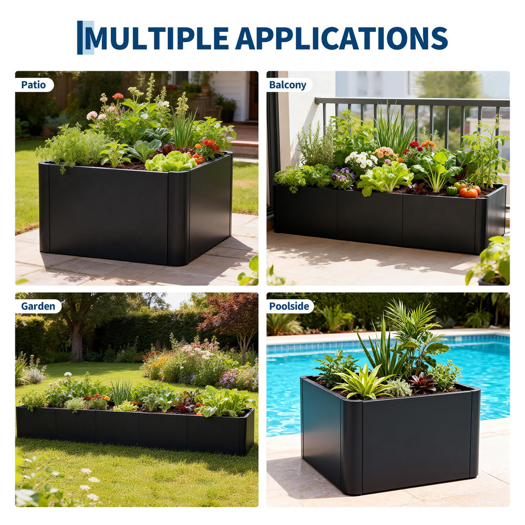 Garvee 70" X 20" X 12" Heavy Duty Black Steel Raised Garden Bed Planter Box – Weather Resistant, Tool-Complimentary Assembly, Rectangular with Base, Ideal for Patio, Balcony, Commercial Use, With Bottom