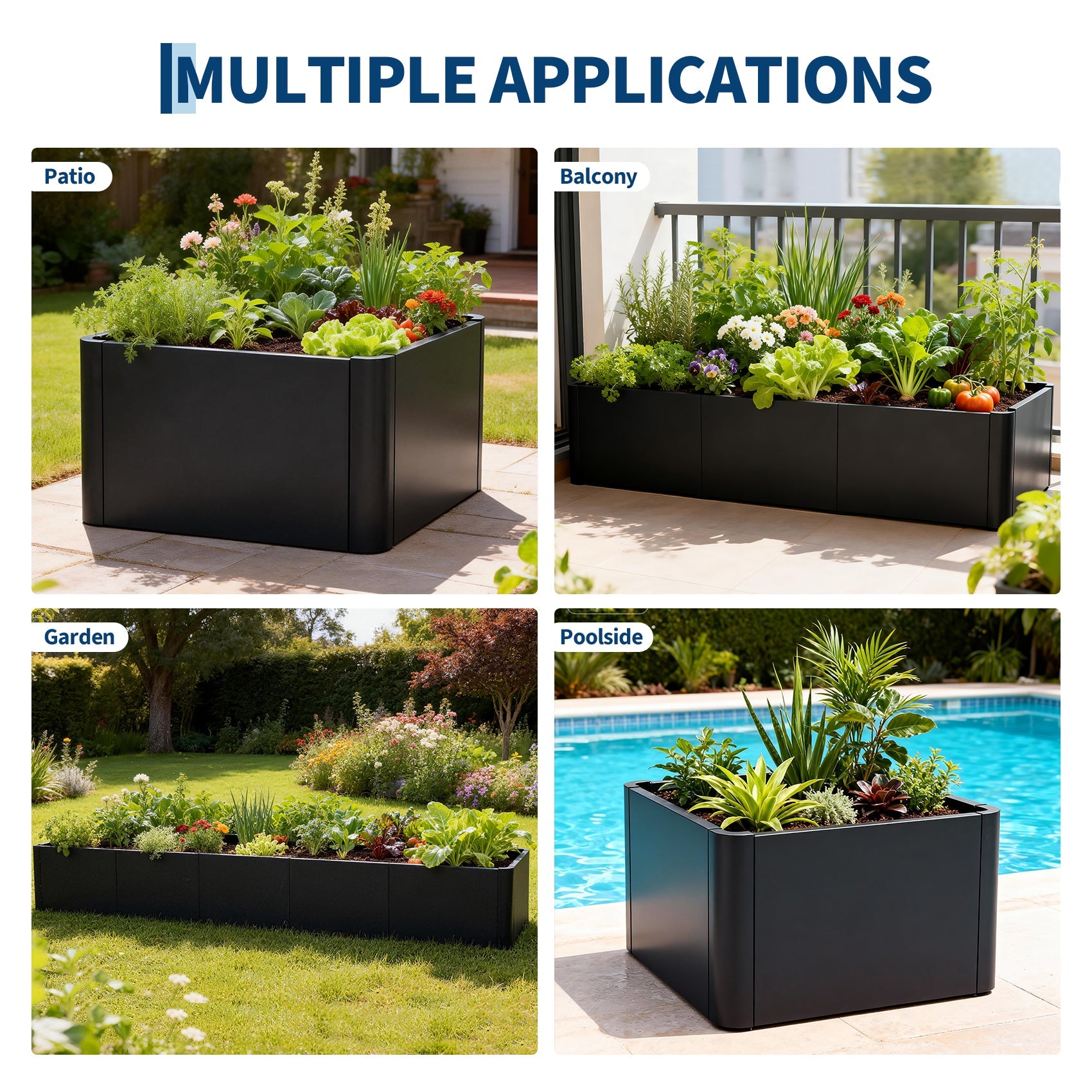 Garvee 70" X 20" X 12" Heavy Duty Black Steel Raised Garden Bed Planter Box – Weather Resistant, Tool-Complimentary Assembly, Rectangular with Base, Ideal for Patio, Balcony, Commercial Use, With Bottom