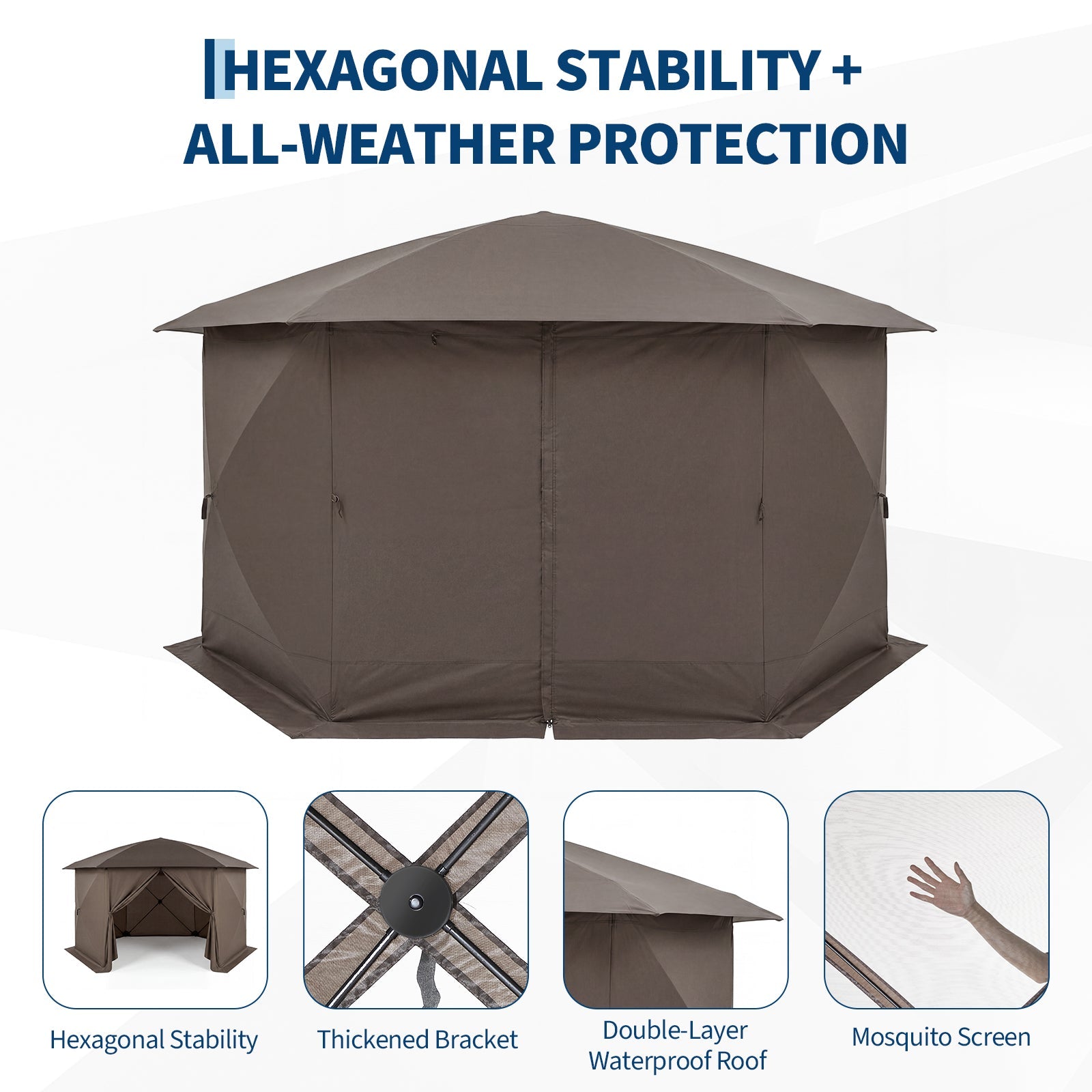 Garvee Screened Gazebo Tent for 8–10 People, 13 × 13 FT 6-Sided Mosquito-Proof Canopy with Wind Panels and Carry Bag, Khaki and Beige