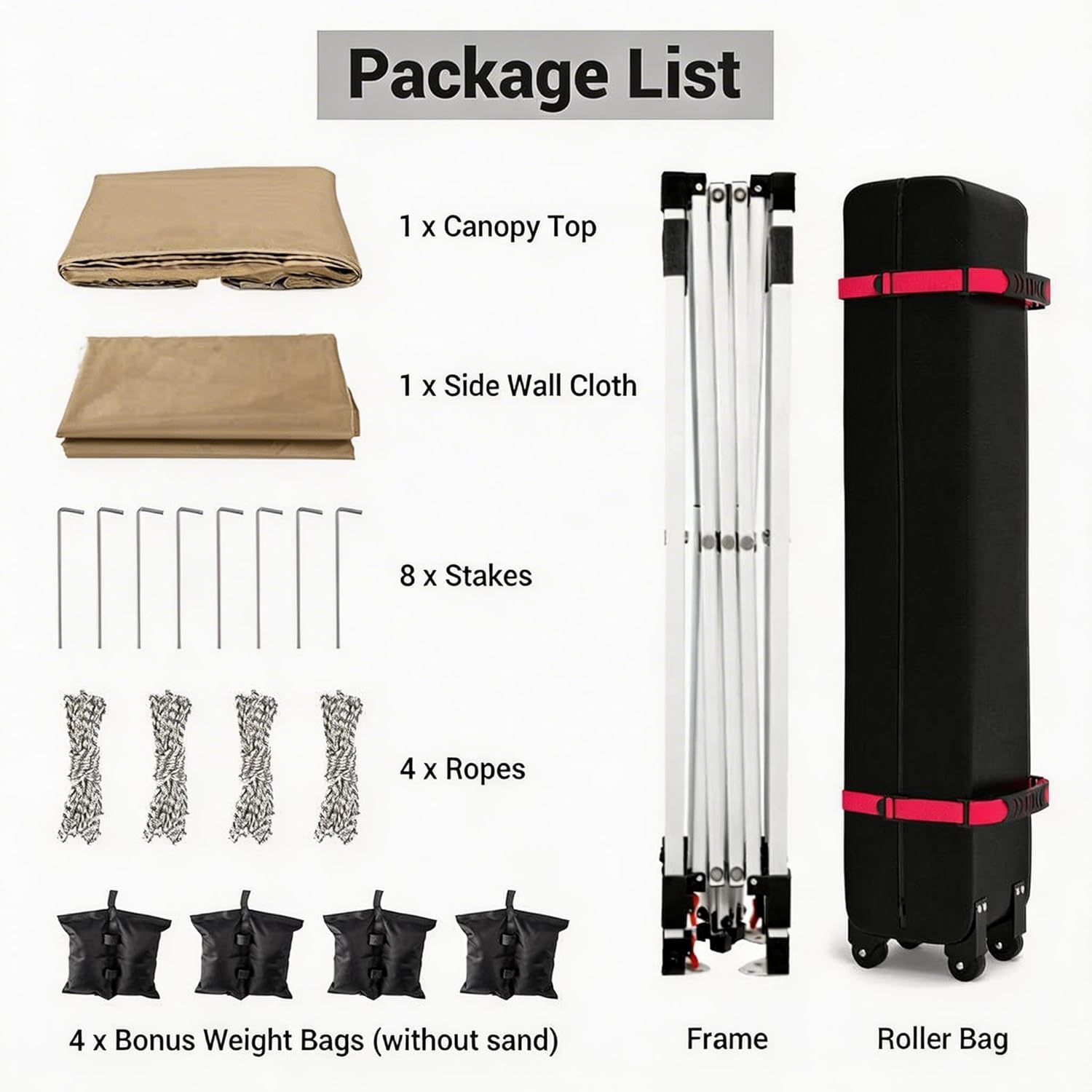 Garvee 10x10 Pop Up Canopy Tent with Sidewall, Instant Outdoor Canopy Shelter with Vented Roof, One Push Easy Setup Gazebo Includes Wheeled Storage Bag, Sandbags, Stakes & Ropes for Camping, Picnic & Backyard, Khaki