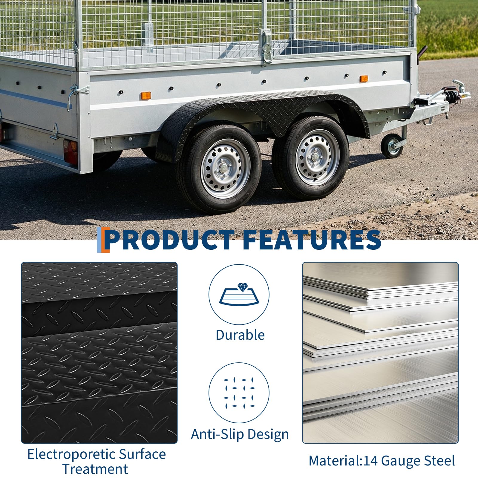 Garvee Double Axle Trailer Fenders for 13-15" Wheels, Heavy Duty Plate Steel, Electrophoretic Coating, Weldable, Fits Enclosed & Teardrop Trailers