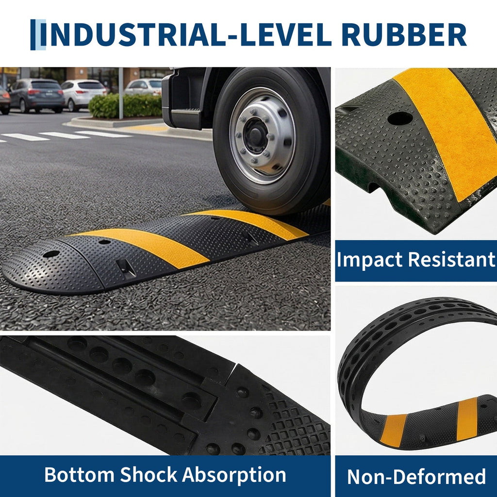 Garvee Heavy Duty Rubber Speed Bump 72" with Reflective Stripes & End Caps, 25000 LBS Capacity for Driveway, Garage & Road Safety