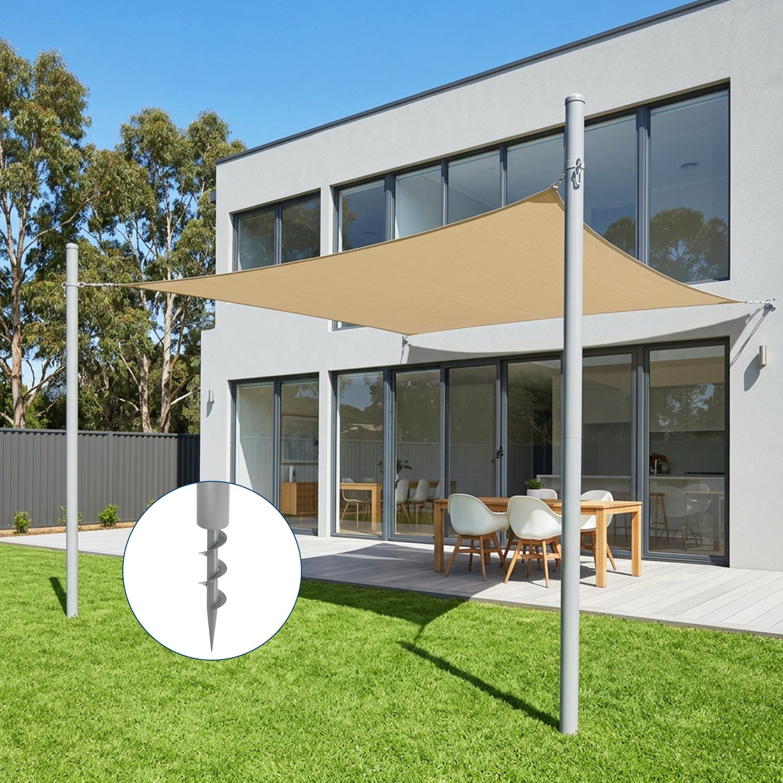 Garvee 2 Pack 10FT Shade Sail Poles with Twist-In Ground Anchors & D-Clamps, Heavy-Duty Outdoor Sun Shade Support Posts for Patio, Backyard, Gray