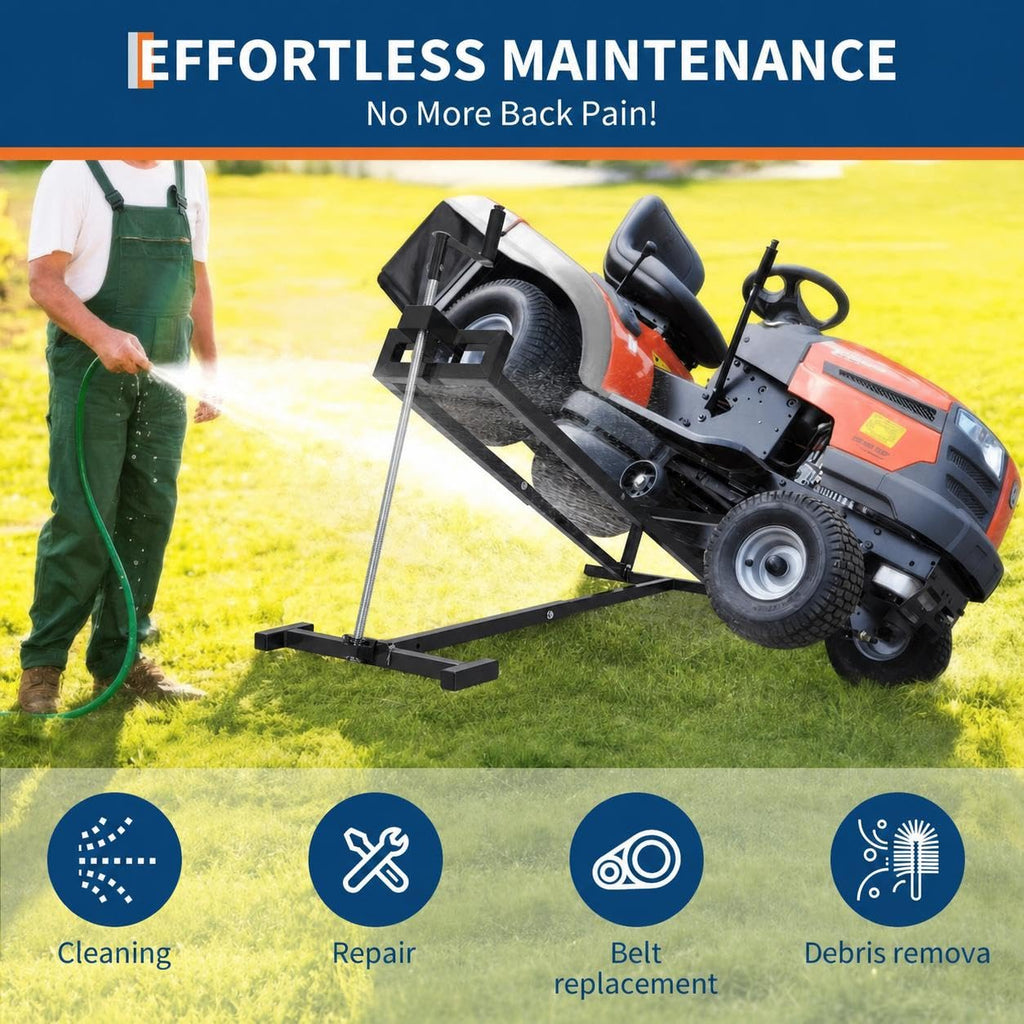 Garvee 880 LBS Heavy-Duty Lawn Mower Lift Jack, Telescopic Collapsible Maintenance Stand for Riding & Zero-Turn Mowers, Dual Operation Manual Hand Crank & Power Tool Adapter, Black