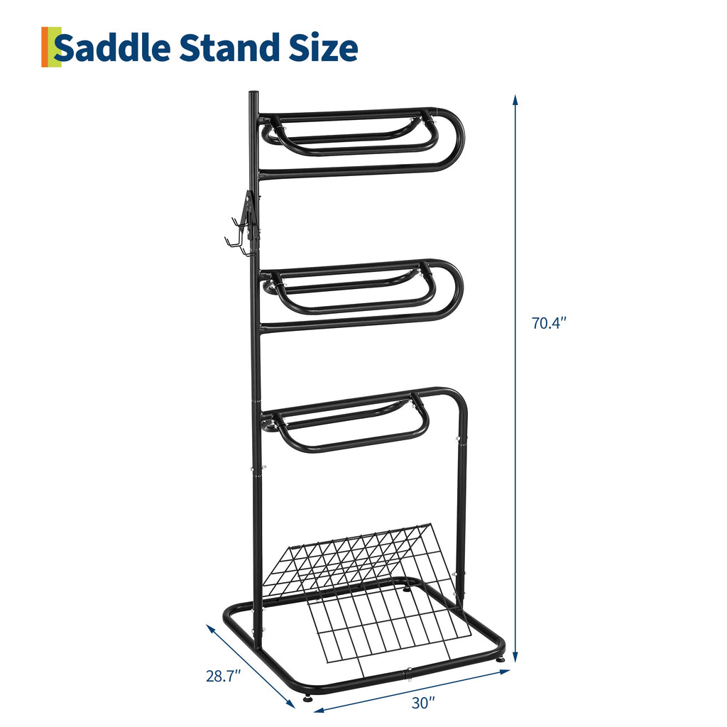 Garvee Heavy Duty 3-Tier Saddle Rack Stand with Removable & Rotating Tiers - Freestanding English & Western Saddle Blanket Holder for Tack Room Organization, 30x29x70 in