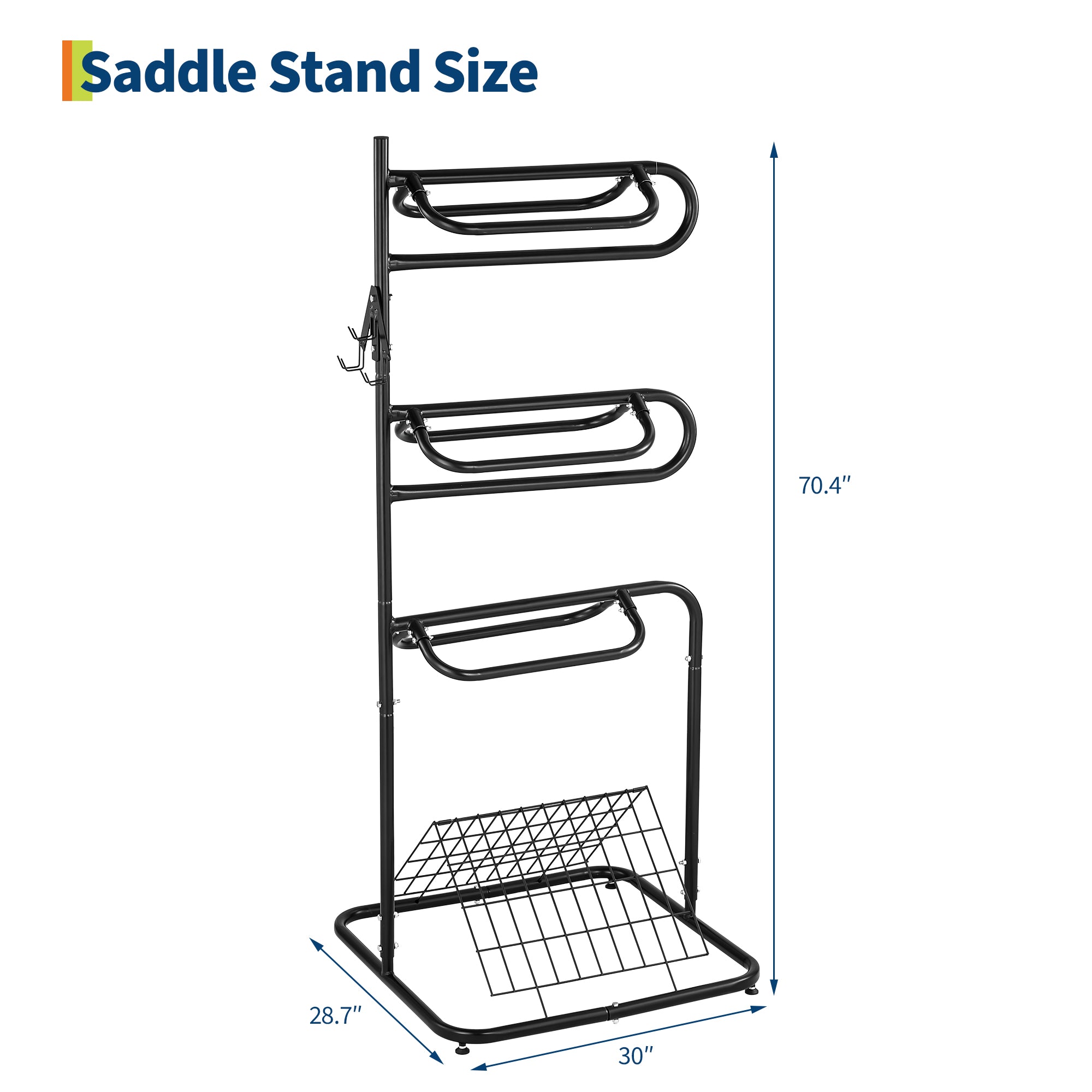 Garvee Heavy Duty 3-Tier Saddle Rack Stand with Removable & Rotating Tiers - Freestanding English & Western Saddle Blanket Holder for Tack Room Organization, 30x29x70 in