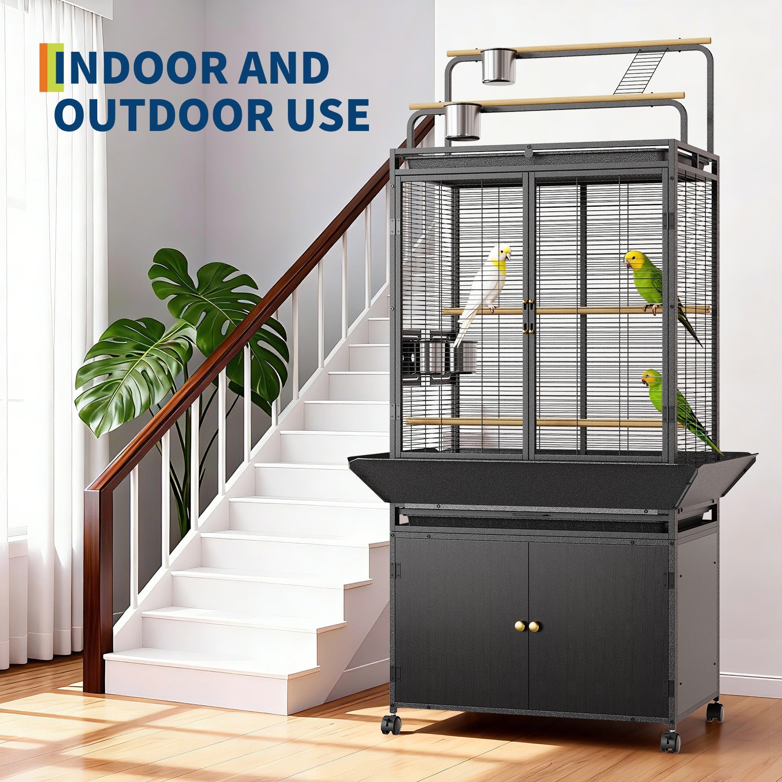 Garvee Large Bird Cage, 71"H Rolling Birdcage with Play Top & Storage Cabinet, Sturdy Metal Flight Cage for Macaw Parakeet Parrot Cockatiel Budgie