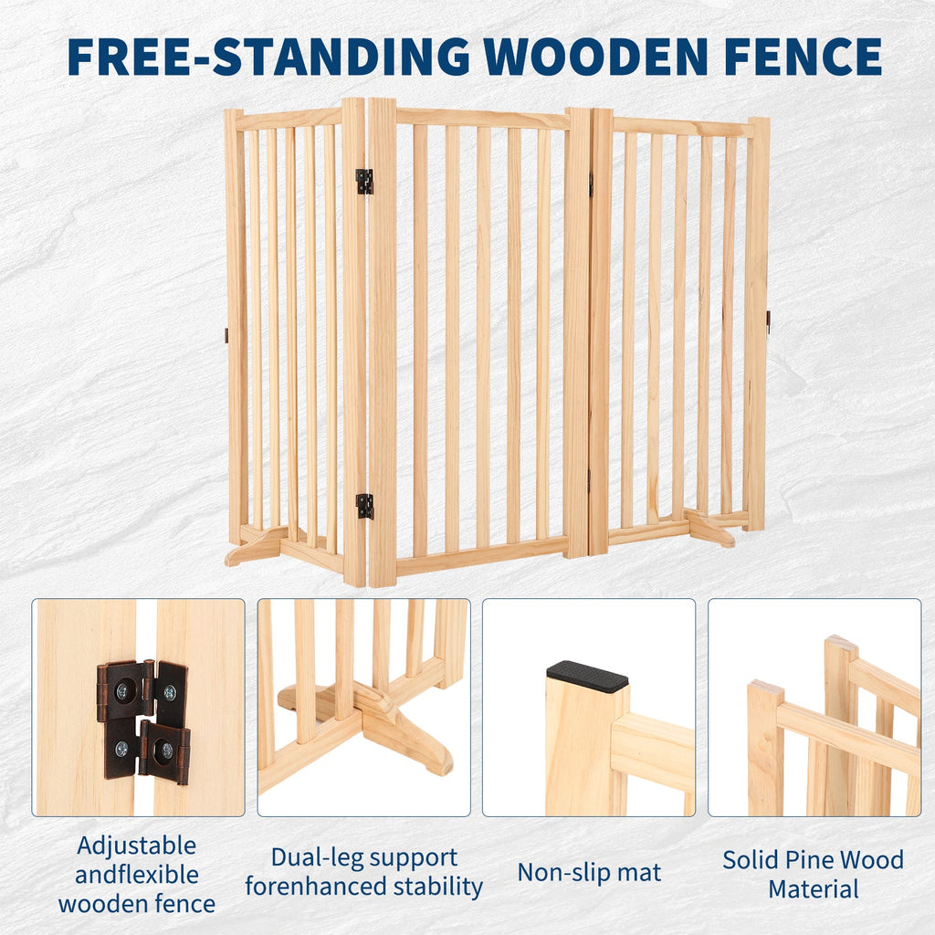 Garvee Wooden Freestanding Dog Gate, Collapsible Pet Gate with Support Feet, Indoor Dog Fence for The House,Doorways, Stairs，Expandable Pet Fence -3 Panel H:36”