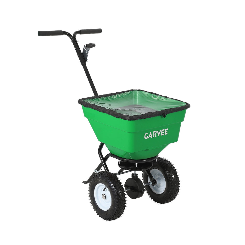 Garvee 100 lb Push Broadcast Spreader, T-Handle Walk-Behind Lawn & Garden Fertilizer Spreader with 58 L Hopper, 0–12 ft Coverage, 13" All-Terrain Wheels & 20-Level Flow Control for Seed, Fertilizer, Salt & Ice Melt, Green/Black