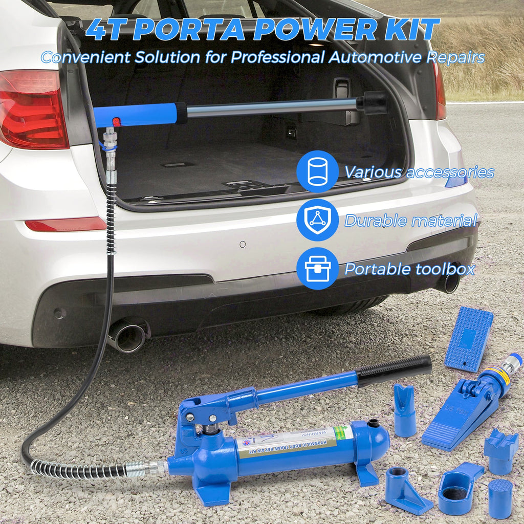 Garvee Porta Power Hydraulic Jack Kit – 4 Ton, 8,800 lbs Heavy Duty Frame Repair Set, 3.9ft (1.2m) Oil Hose, Portable Auto Body Frame Straightener for Car, Truck, Garage, Storage Case Included, FLD-4T-1.2m Hydraulic Separation Top Repair Kit Blue