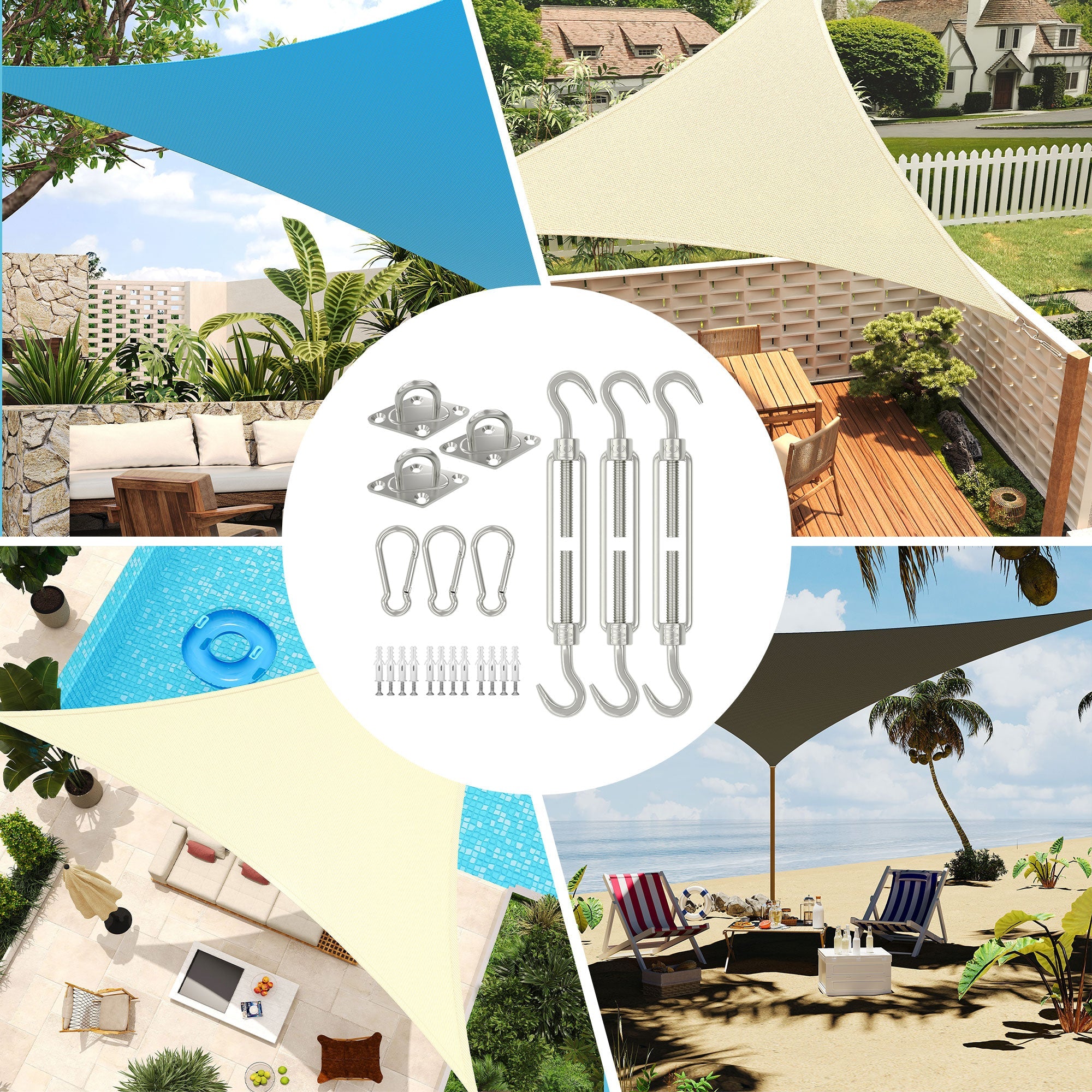Garvee Sun Shade Sail Hardware Kit 6 Inch for Triangle Shade Sail Install, Stainless Steel Shade Sail Fixing Accessories for Outdoor Patio Canopy Garden, Heavy Duty Awning Attachment Set (40 Pcs)