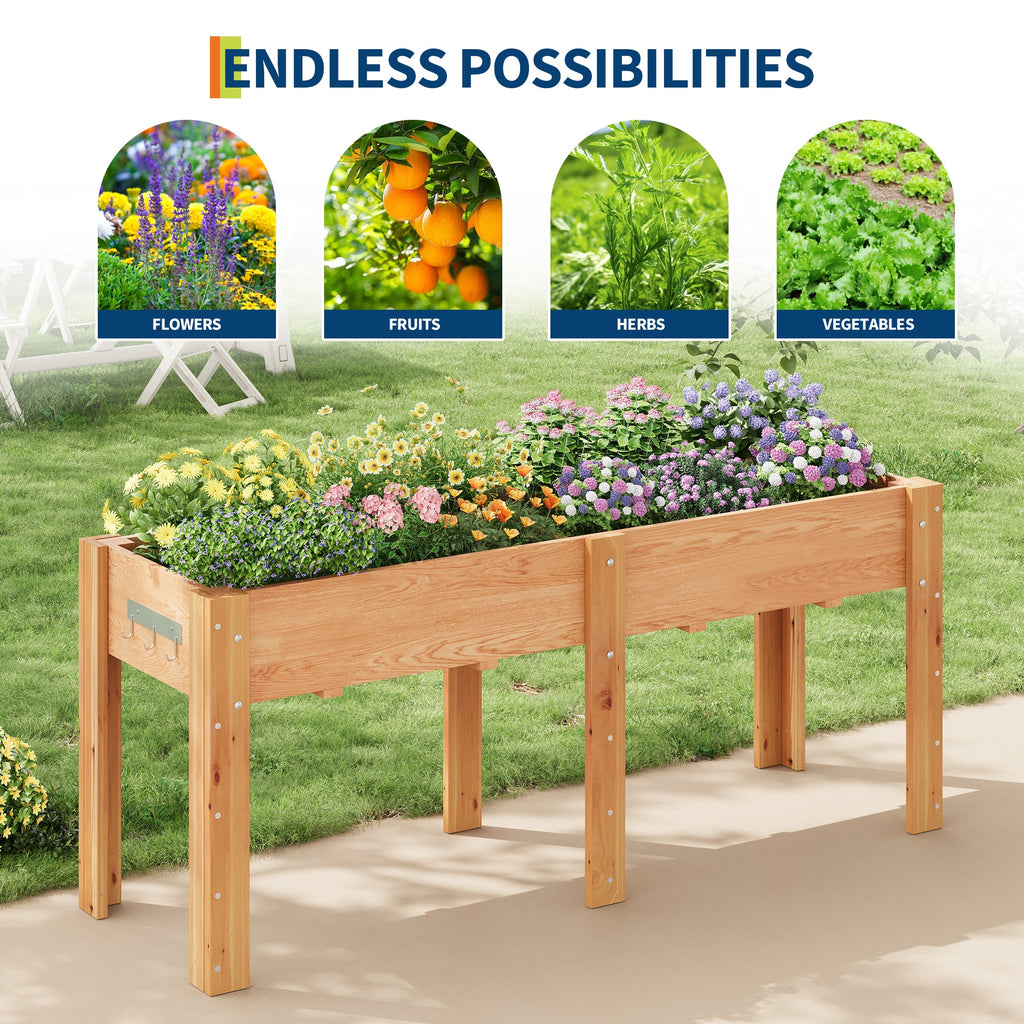 Garvee 72" x 23" x 30" Large Wooden Raised Garden Bed with Legs & Hooks, Elevated Fir Wood Planter Box with Non-Woven Liner, Ergonomic Outdoor Planter for Vegetables, Herbs, Flowers, Patio & Backyard, Oak