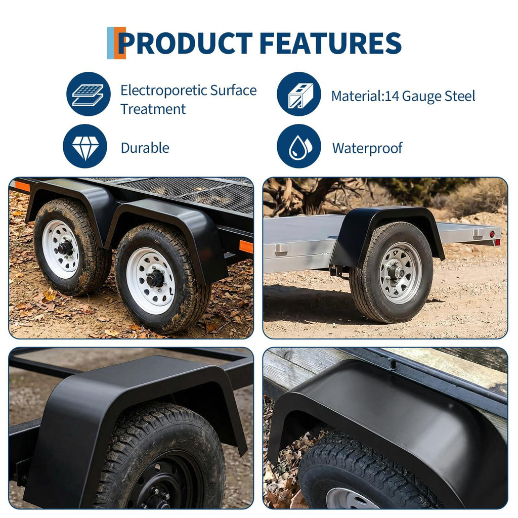 Garvee 2 Pack Single Axle Trailer Fenders for 14-16 Inch Tires, Heavy Duty 14 Gauge Steel, Rust Resistant, Weldable, Pre-Drilled, for Boat & Utility Trailers