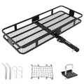 Garvee 60"x20"x6" Folding Hitch Mount Cargo Carrier Basket, Tubular Steel, 500 lbs Capacity, with Folding Arm, Hitch Stabilizer, Cargo Net for Off-Road