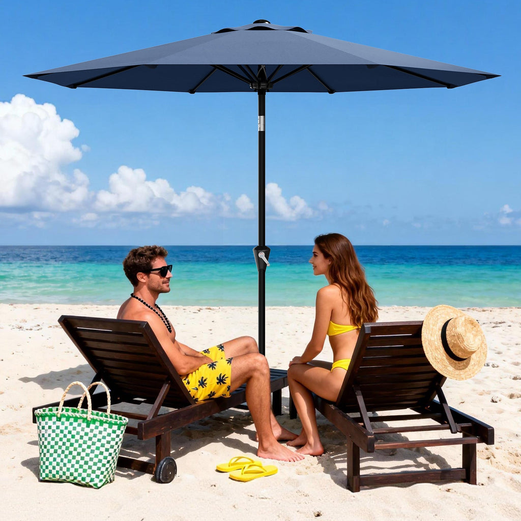 Garvee Navy Blue 10FT Patio Umbrella for Outdoor Table – Waterproof Market Umbrella with Smooth Crank Lift, Push Button Tilt, 8 Sturdy Ribs, UV Protection – For Pool, Deck, Garden, Yard