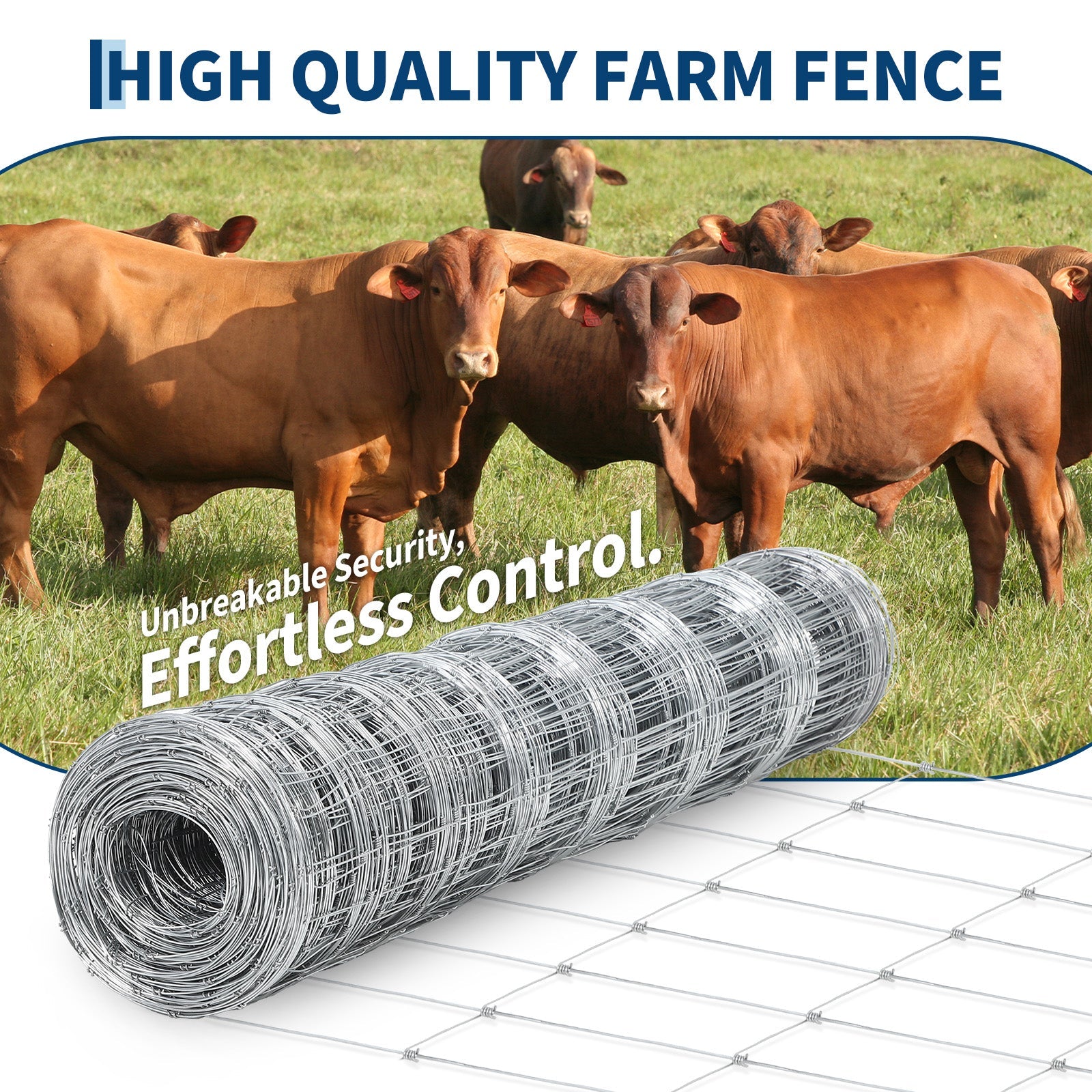 Garvee 4ft x 328f Duty Galvanized Metal Wire Mesh Fence – High Strength, Weather Resistant Livestock Field Fencing – Durable Zinc Coated for Cattle, Deer, Goat, Hog, Sheep and Animal Protection, Silver, 1.6±0.2mm