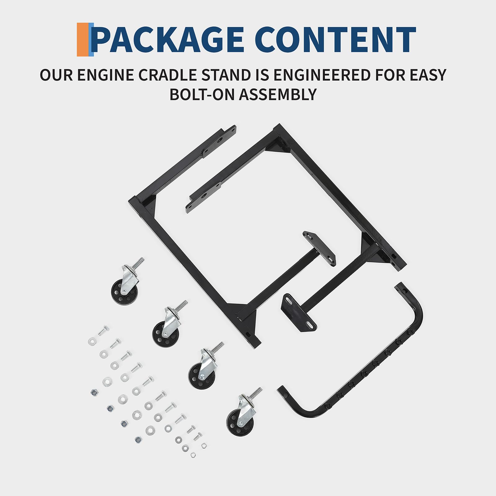Garvee Engine Cradle with Wheels, 750 LBS Load Capacity Rolling Engine Stand with 4 Swivel Casters and 4 Hook Positions, Engine Cradle Rolling Stand for Chevy Small Block and Big Block