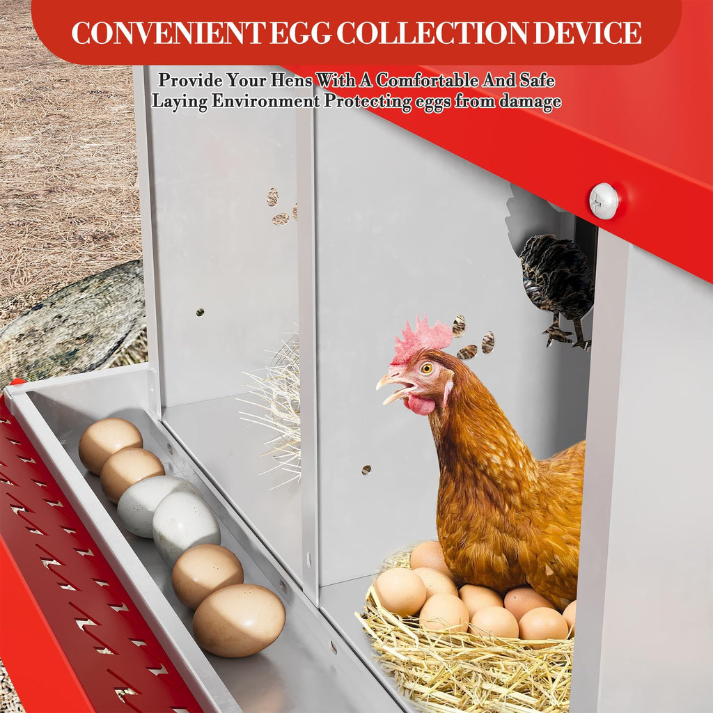 Garvee 10-Compartment Metal Chicken Nesting Box – Rustproof Roll-Away Egg Collection, Easy-Clean Ventilated Hen Coop Accessory, Secure Lid & Swing Perch, for Hens Ducks Poultry, Red, 10 Grids (Without Bracket)