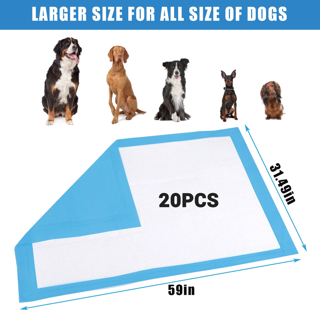 Garvee 6-Layer Super Absorbent Leak-Proof Puppy Pee Pads – Extra Large Dog Training Pads – Quick-Dry Pet Potty Pads for Dogs, Cats, Puppies, Rabbits – 31.5" x 59" – Pack of 20 – Size: 80x150cm, 20 Pieces