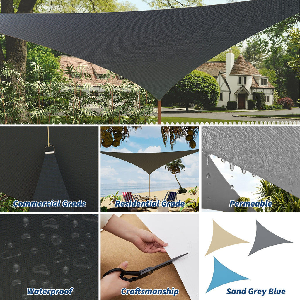 Garvee Sun Shade Sail 12'X12'X12' Triangle Sand UV Block Sunshade for Backyard Yard Deck Patio Garden Outdoor Activities and Facility,Deep Grey