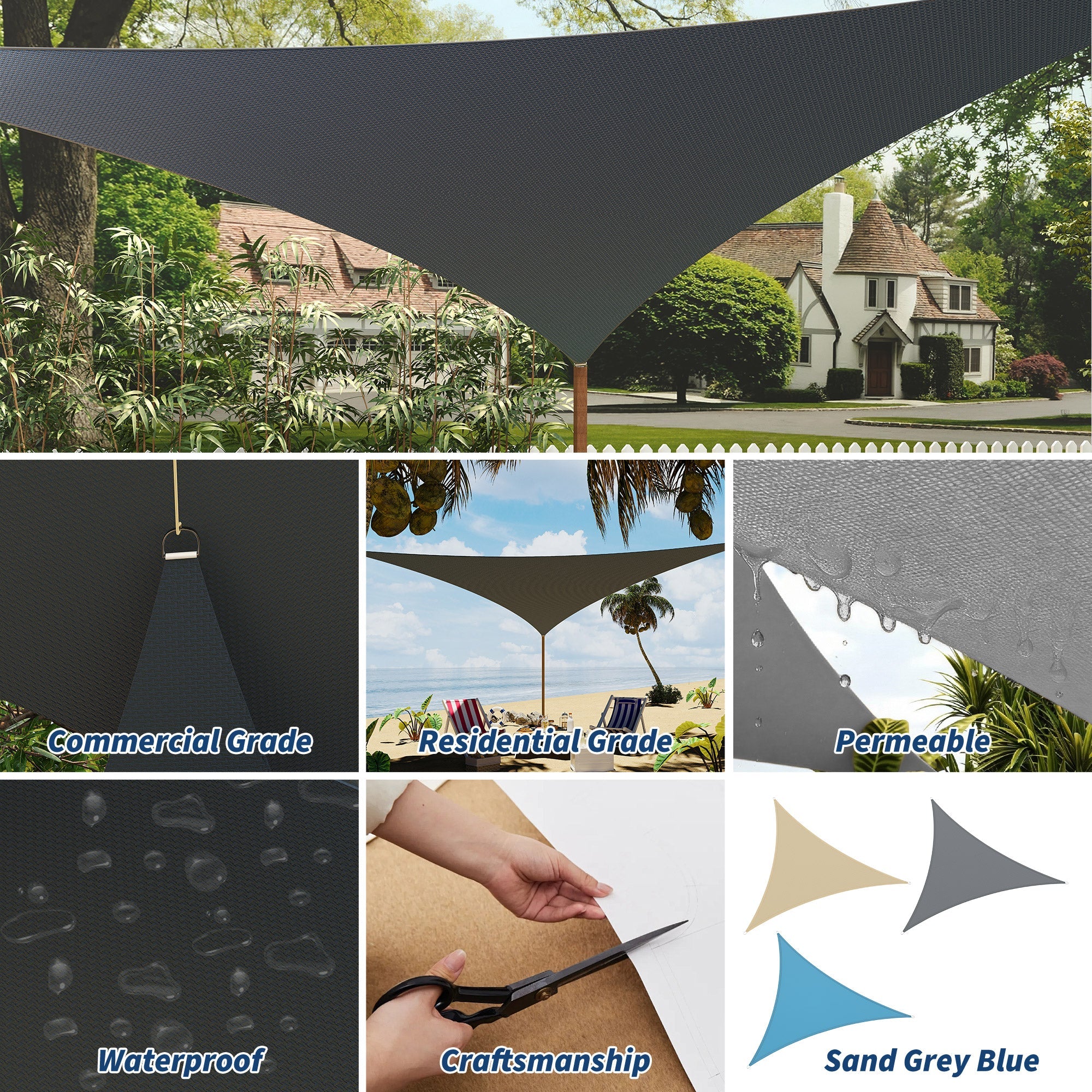Garvee Sun Shade Sail 12'X12'X12' Triangle Sand UV Block Sunshade for Backyard Yard Deck Patio Garden Outdoor Activities and Facility,Deep Grey