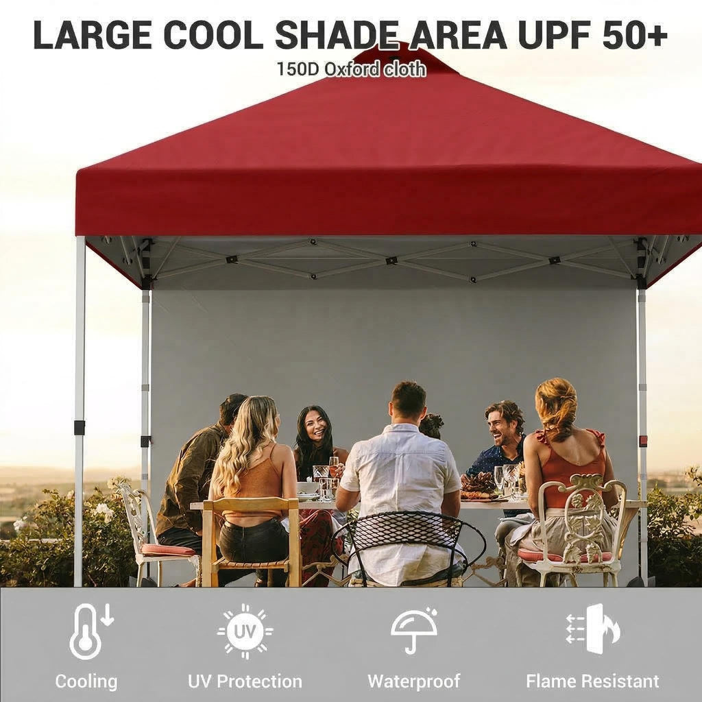 Garvee 10 × 10 FT Pop Up Canopy Tent, 150D Oxford Fabric, UPF 50+ Vented Roof, 1 Sidewall, 3 Adjustable Heights and Roller Bag for Outdoor Events, Red