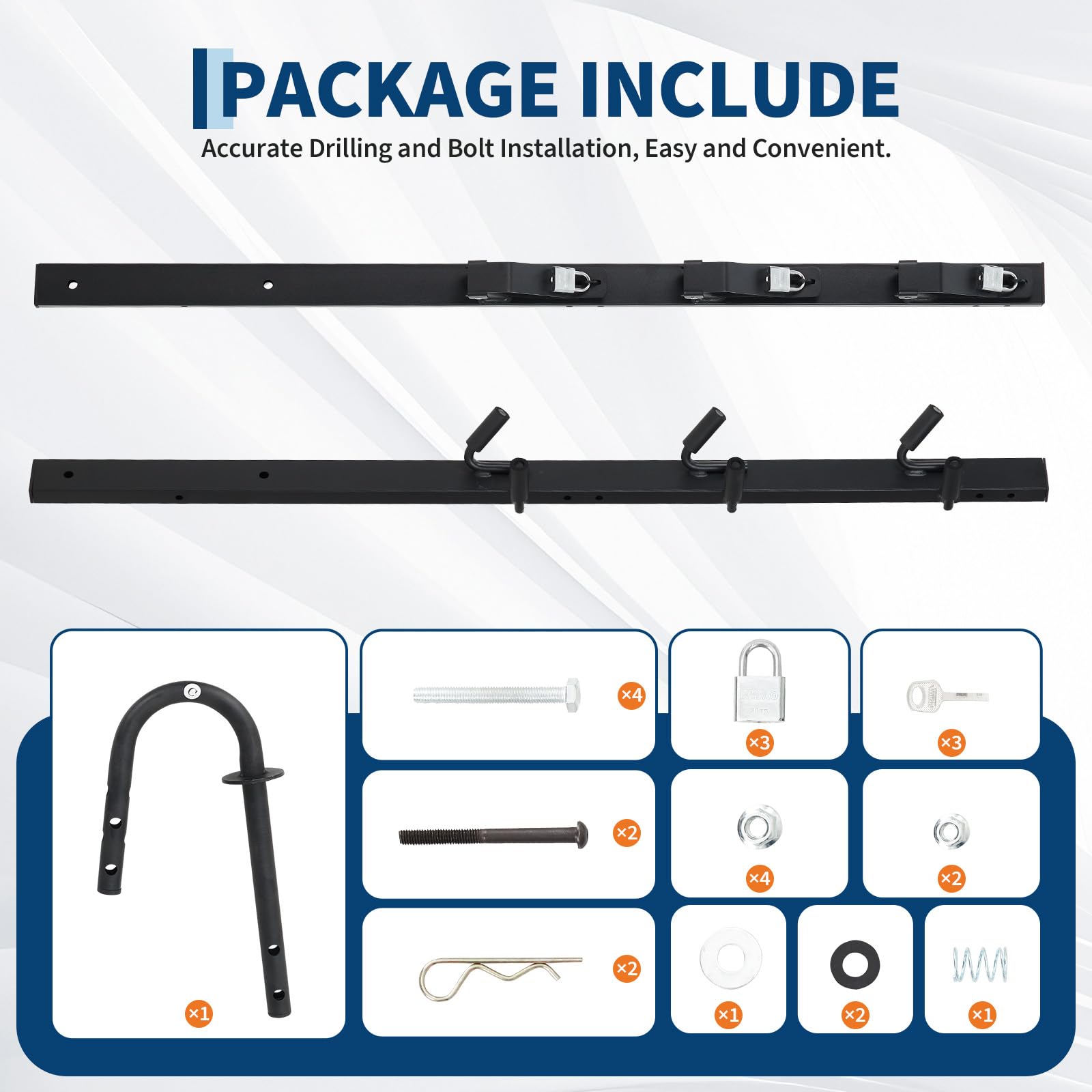 Garvee Heavy-Duty 3-Place Weed Eater Rack for Trailer - Global Steel Trimmer Holder with 3 Secure Locks, Fits Open & Enclosed Landscape Utility Trailers, Cargo Mount for Tools, 2-Pack