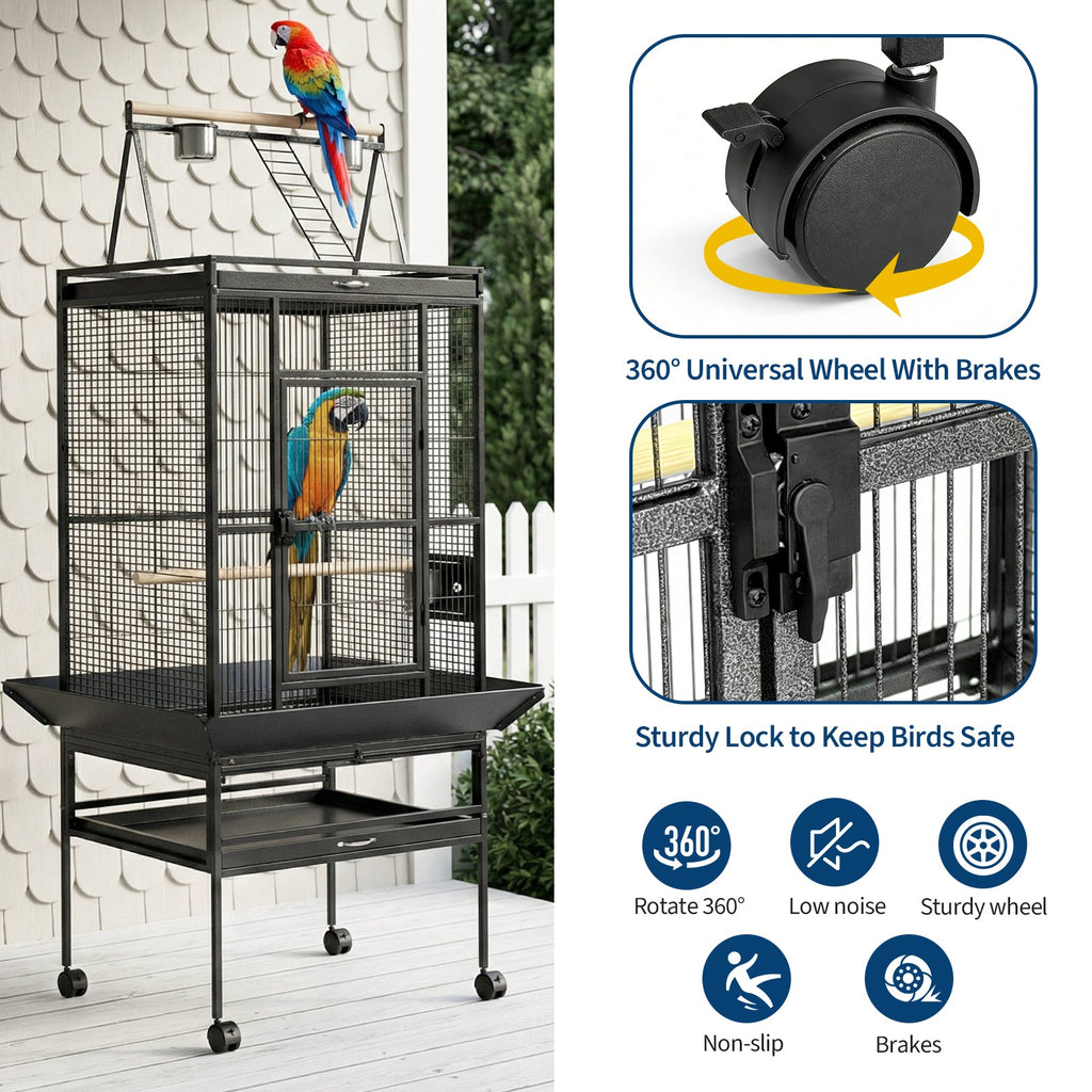Garvee 60"h Large Bird Cage, Rolling Play Top Parakeet Cage, Big Bird Cages for Parrots, Parakeets, Cockatiels, Conures, Budgie, Lovebird