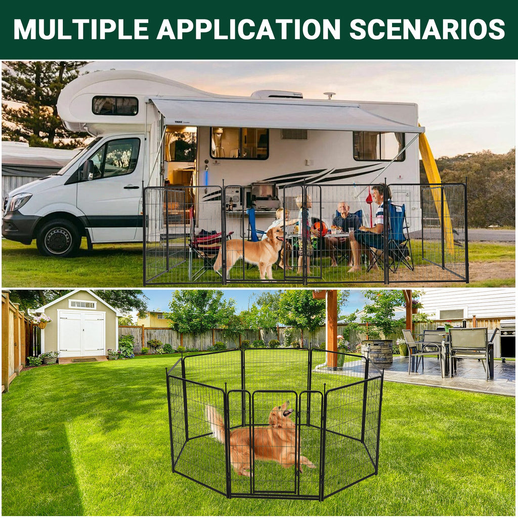 Garvee Dog Playpen, 8 Panels Dog Fence Indoor/Outdoor, Heavy Duty Metal Pet Puppy Exercise Pen, Wide Door Low Threshold, Portable Pet Playpen for Rv Camping Garden Yard, 32"Lx40"H/Panel