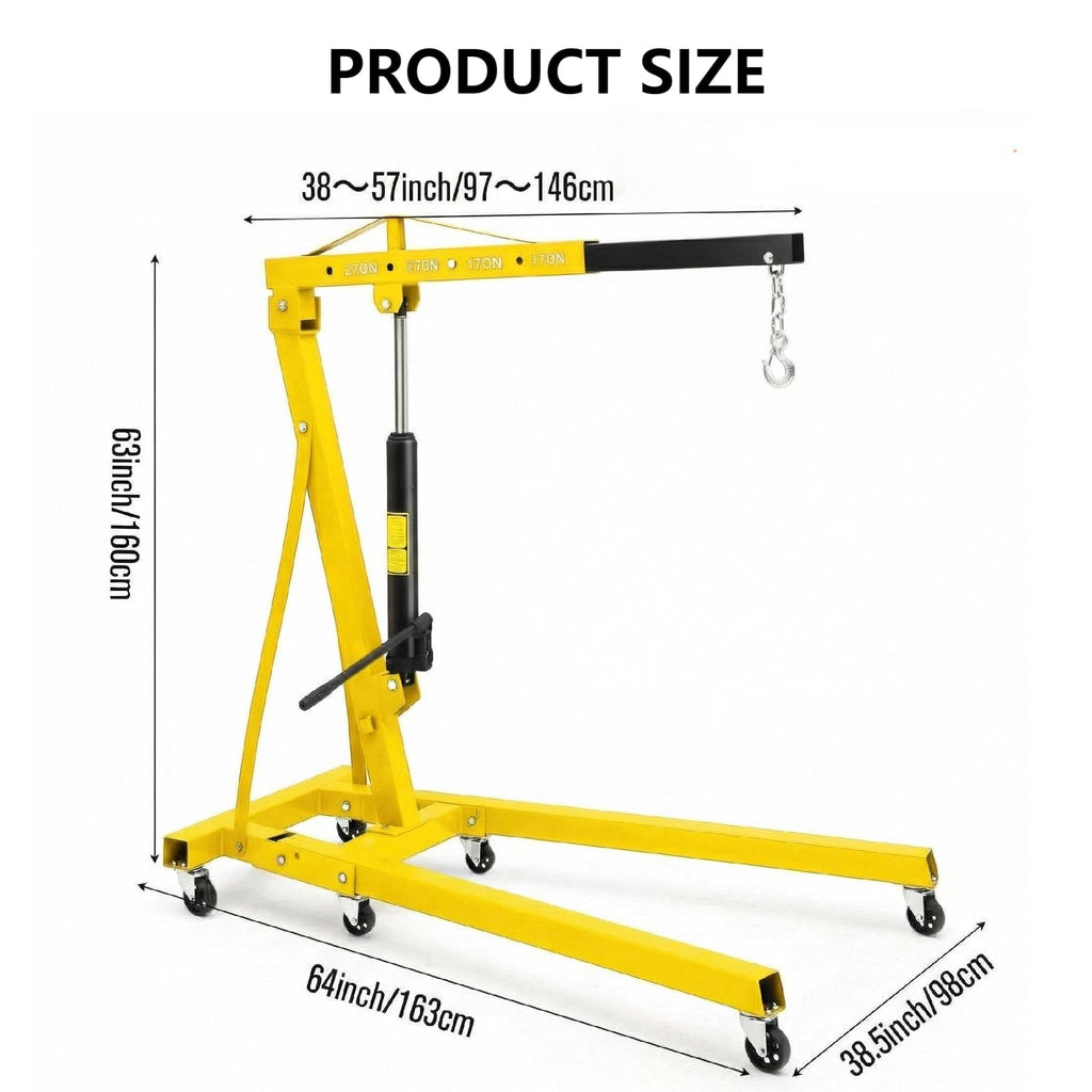 Garvee 2-Ton Engine Hoist - 4400 lbs Folding Hydraulic Cherry Picker, Heavy-Duty Shop Crane with 6 Caster Wheels and 4 Adjustable Boom Positions for Warehouse, Garage, and Workshop (Yellow)
