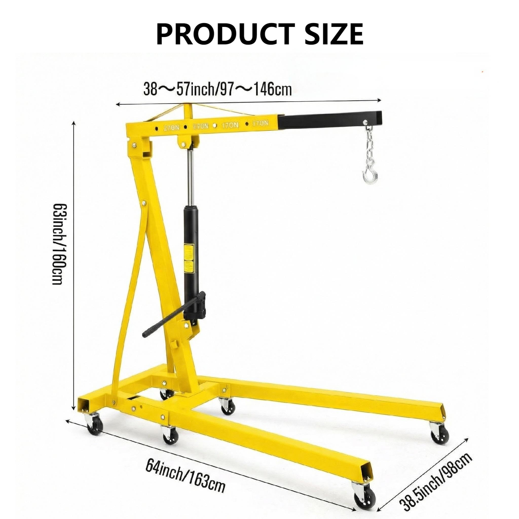 Garvee 2-Ton Engine Hoist - 4400 lbs Folding Hydraulic Cherry Picker, Heavy-Duty Shop Crane with 6 Caster Wheels and 4 Adjustable Boom Positions for Warehouse, Garage, and Workshop (Yellow)
