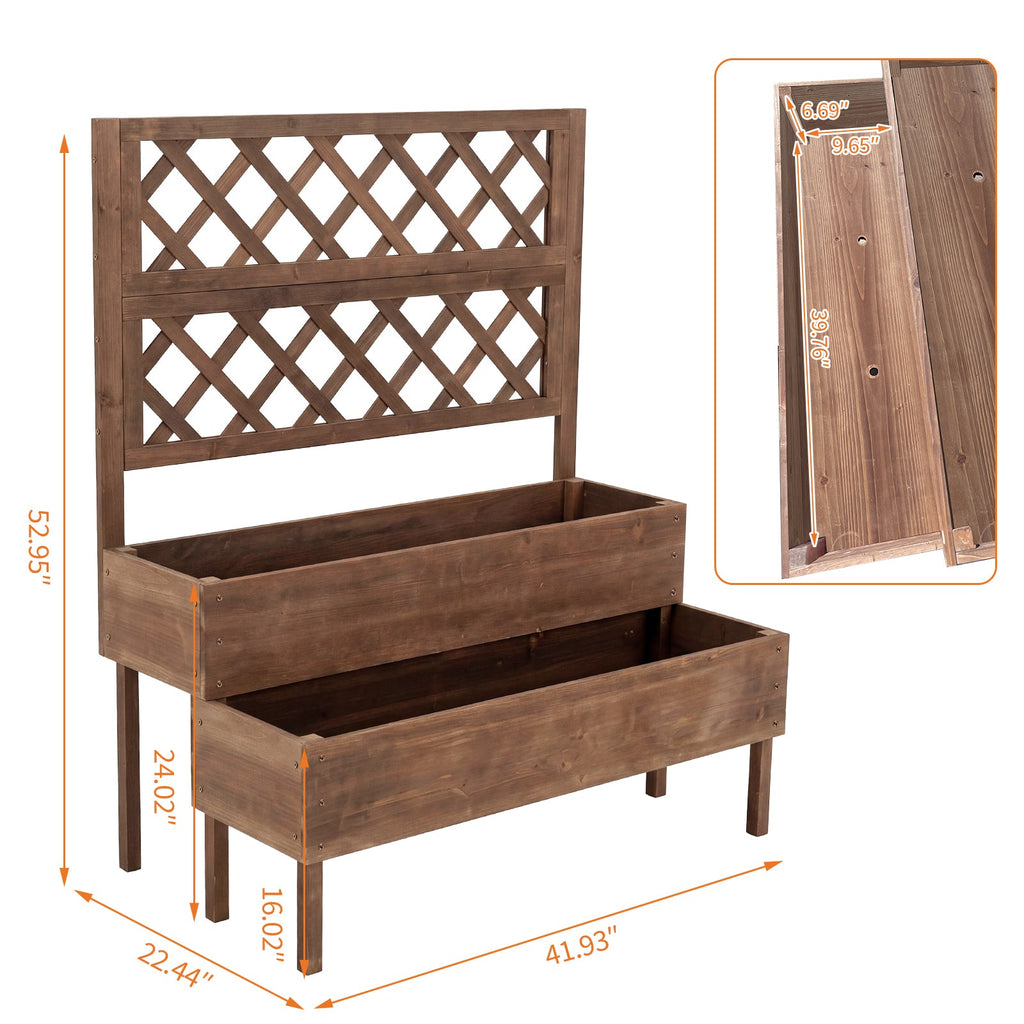 Garvee 2-Tier Wooden Raised Garden Bed with Trellis & Legs, 42" x 22" x 53" Elevated Planter Box with Drainage Holes for Climbing Plants, Vegetables, Herbs & Flowers, Brown