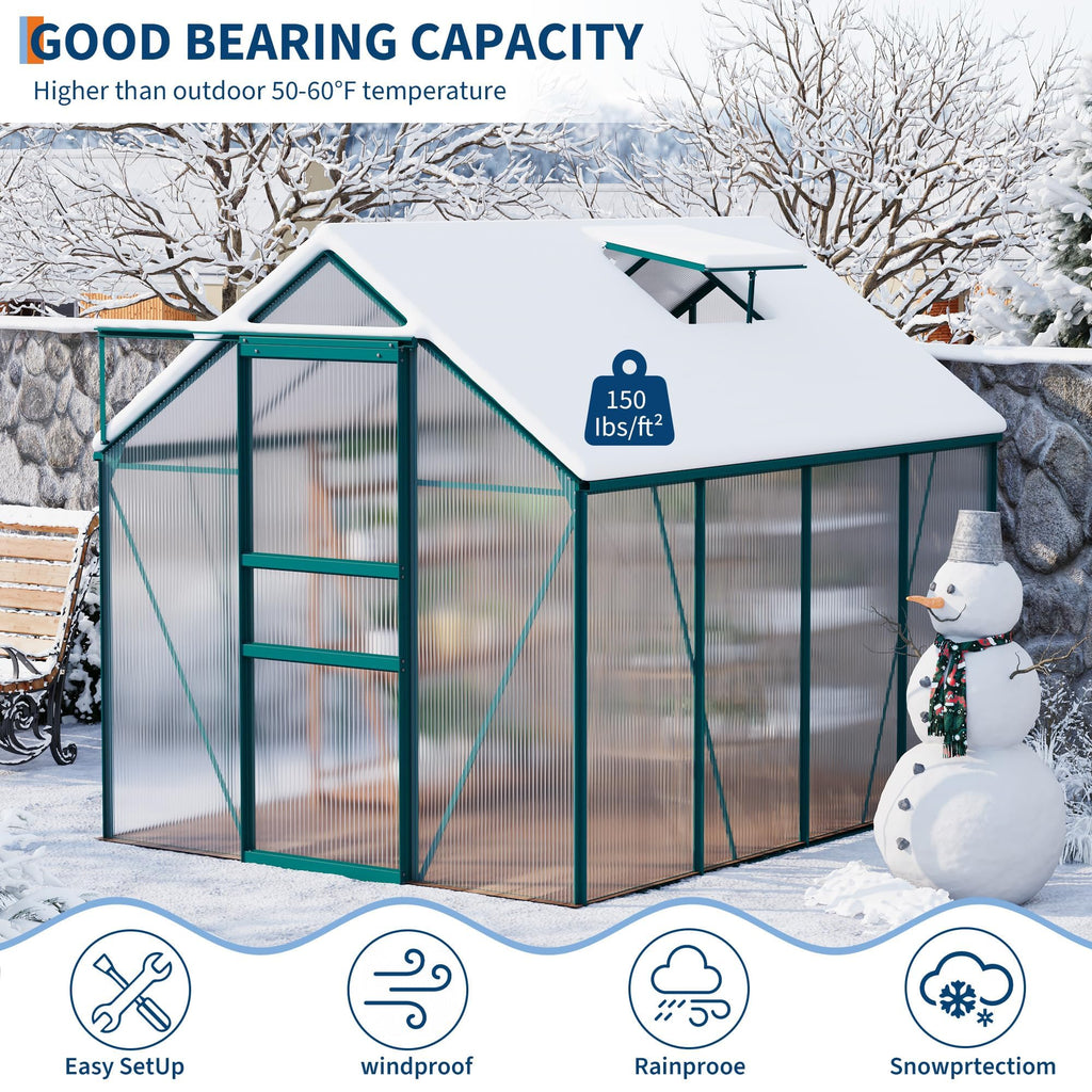 Garvee Walk-in Greenhouse 6x8 FT Aluminum Frame with Roof Vent Rain Gutter Sliding Door Perfect for Outdoor Patio Backyard Garden Apartment Balcony