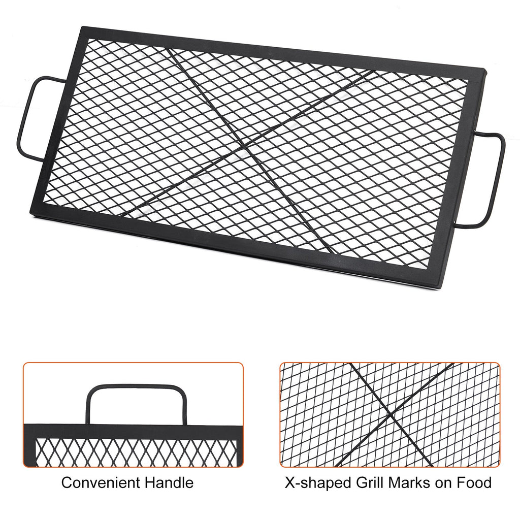 Garvee 32" x 15" Rectangular Fire Pit Grill Grate - Heavy Duty Steel Campfire Cooking Grid with Handles, X-Marks Mesh for Even Heat, Portable BBQ Grate for Outdoor Fire Pit, Park & Camping
