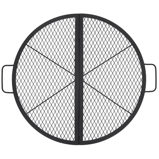 Garvee 30.5-inch Round Foldable Fire Pit Grate, 44lbs Load Capacity Heavy Duty Carbon Steel Grill Grate with Handles, 1112°F Heat Resistant Cooking Mesh for Outdoor Camping, Black