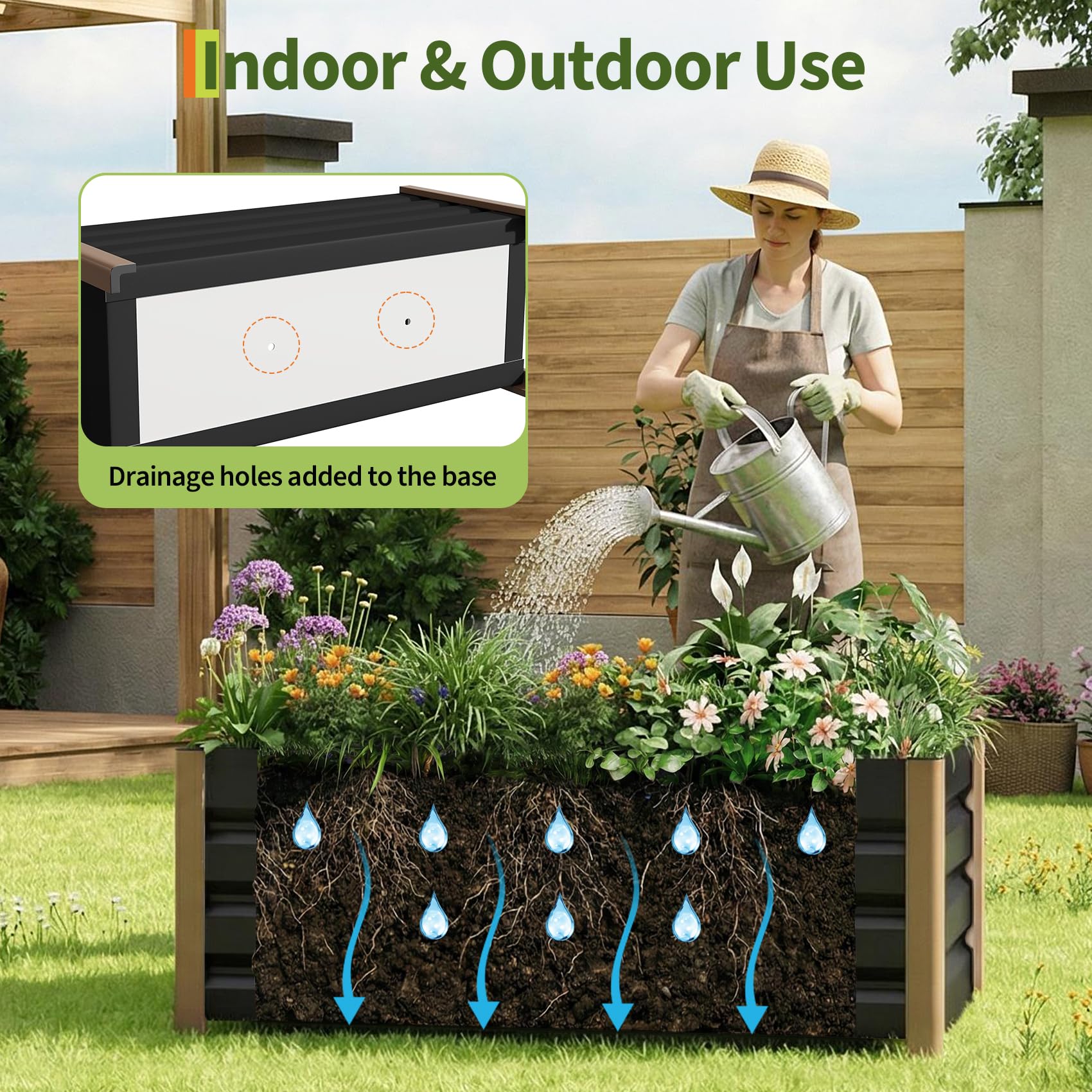 Garvee 3.3' × 1.3' × 1.5' Aluminum Raised Garden Bed, Deep Planter Box with Drainage Holes, Gray